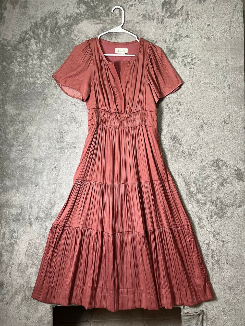 Anthropologie Somerset Maxi Dress Pink Tiered Small Petite Romantic Feminine